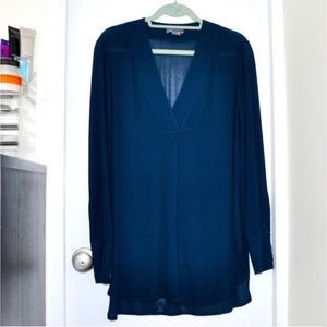 Vince Semi-Sheer Blouse Deep V-Neck in Dark Teal